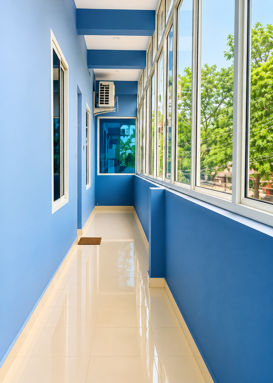 Bright Blue-Toned Glass Corridor-3