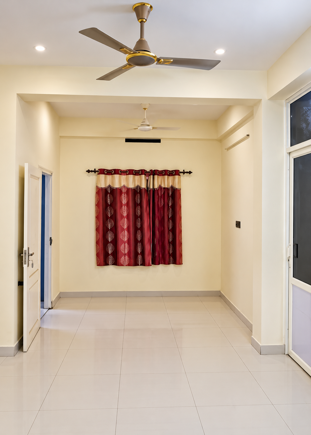 Minimalist Room with Burgundy Curtains-2