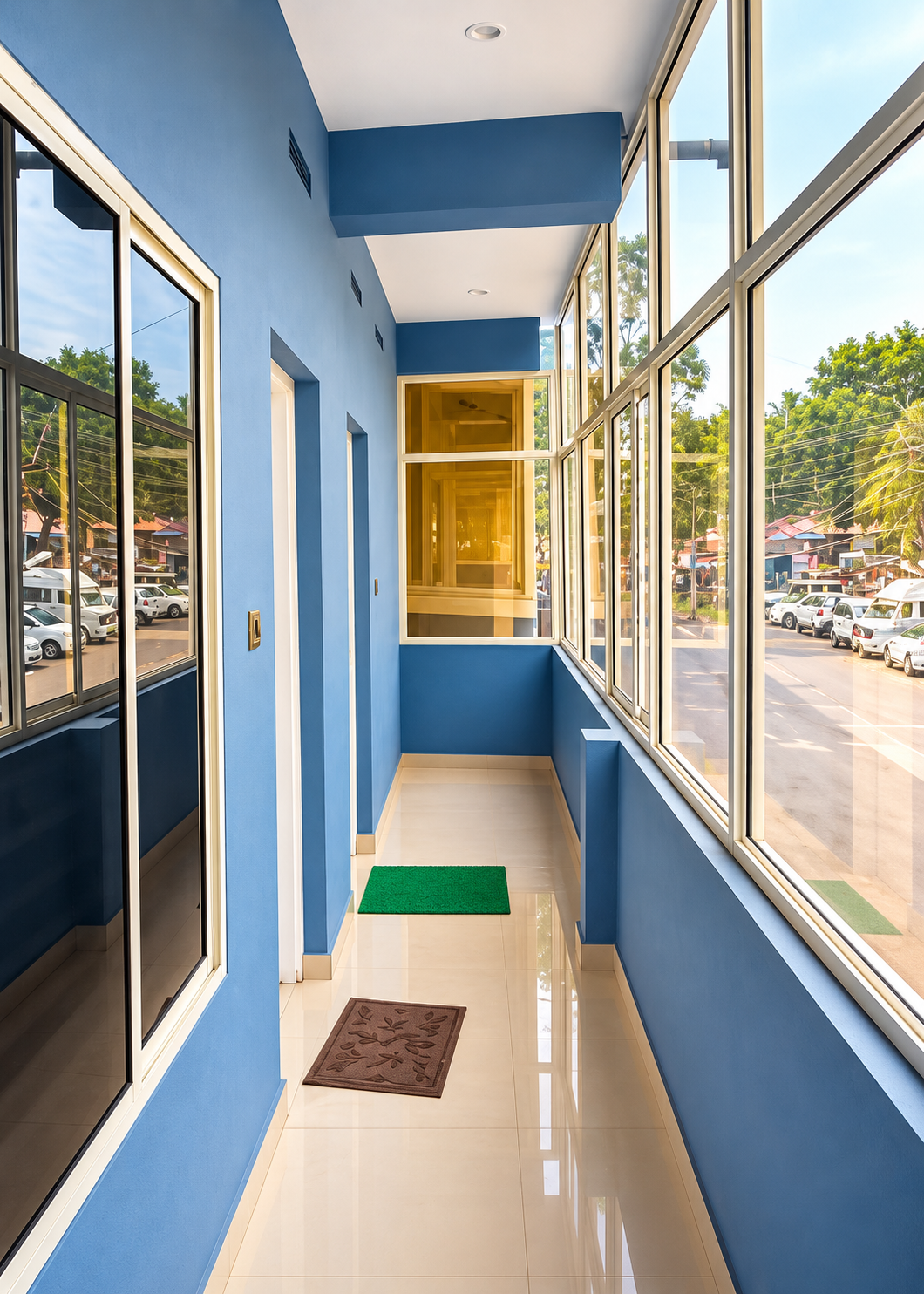 Modern Blue Corridor with Street Views-1
